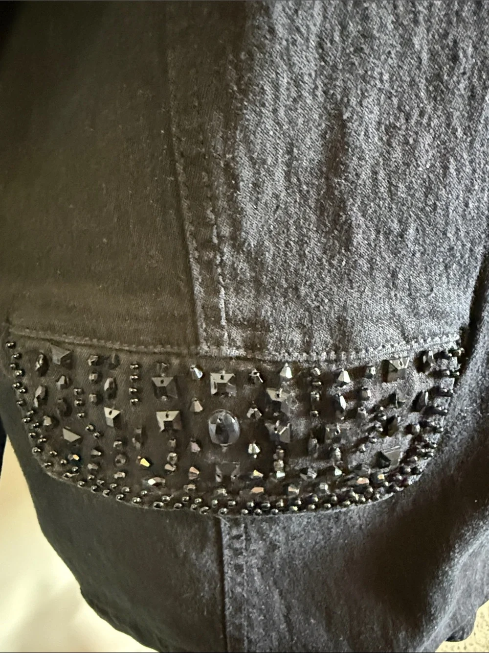 Vintage DG2 Diane Gilman Black Stretch Denim Rhinestone Blazer Jacket Sz 2X